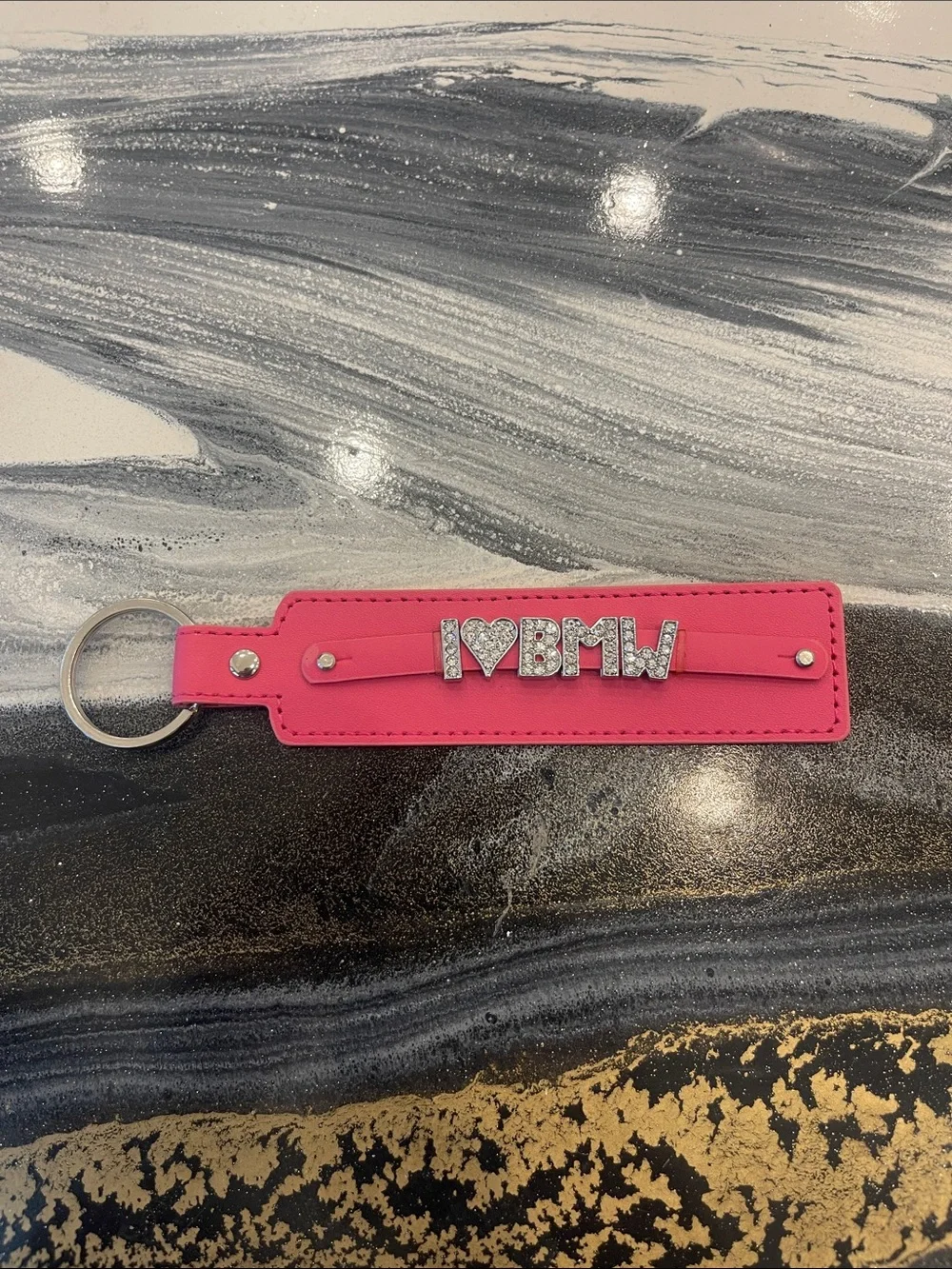 I ♥ BMW Pink Leather Keychain